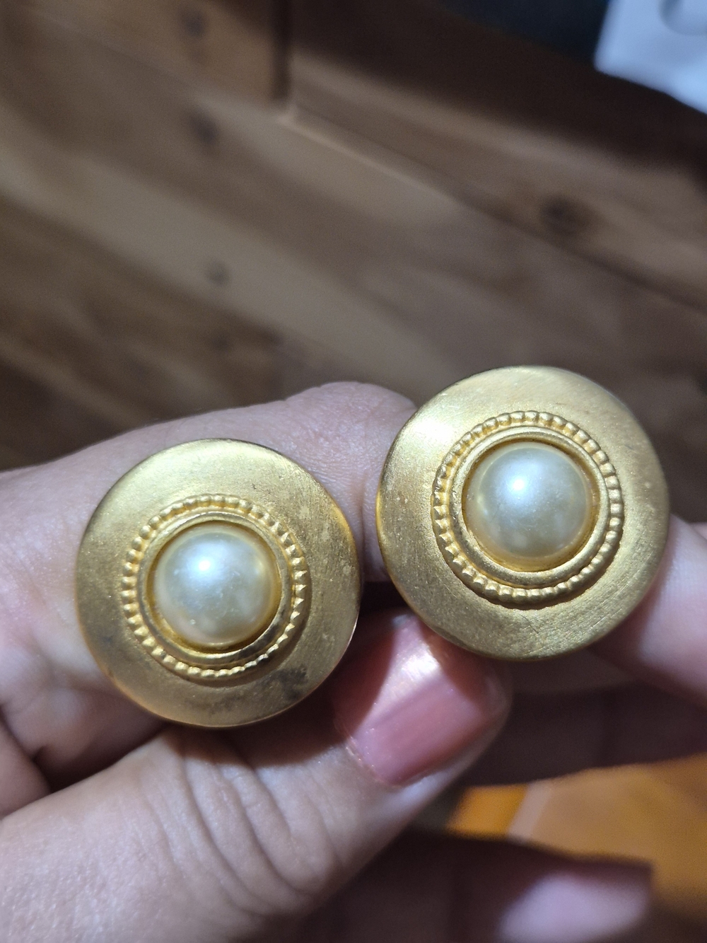 Maeve Carr Gold Matte Button Earrings with Pearl Centers